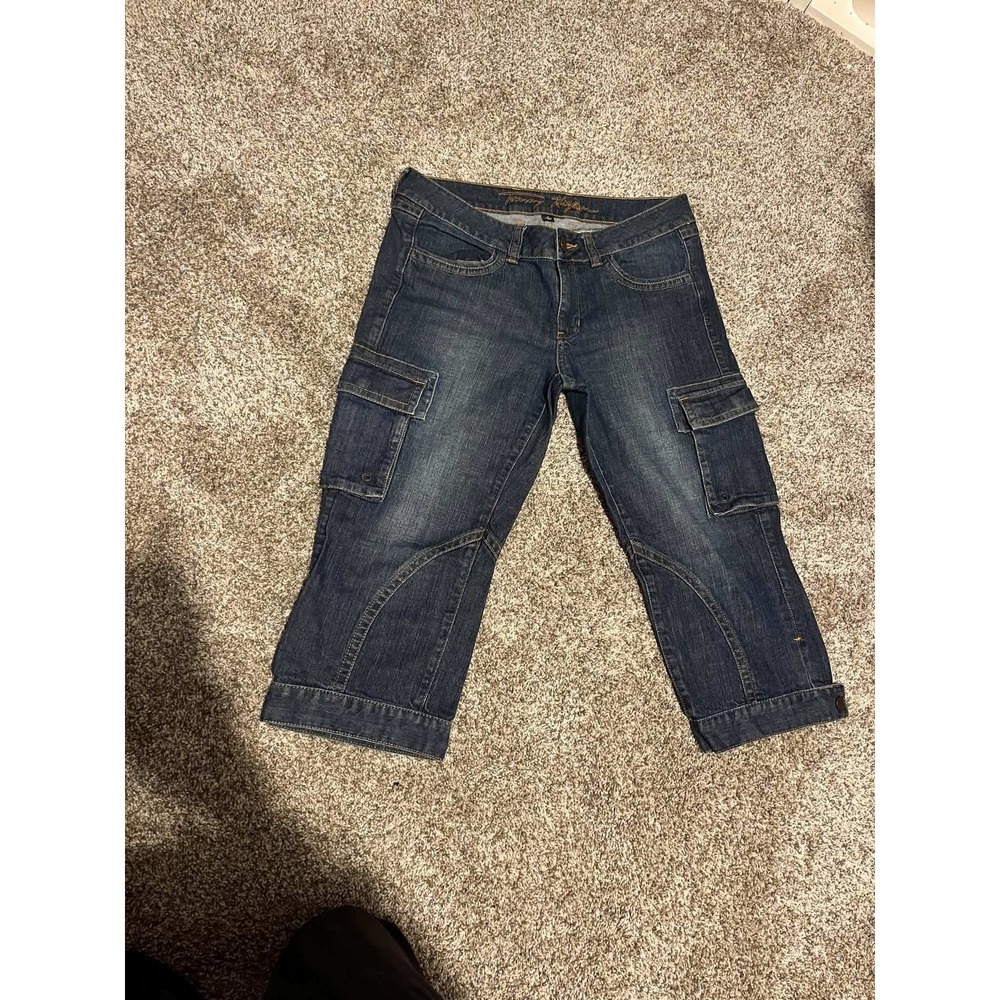 Tommy Hilfiger Womens Cargo Denim Capris Dark Wash Cropped Jeans Size 10